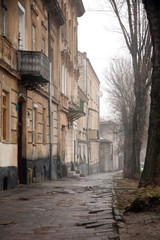 old down part in fall with brick road
