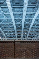Low angle view of steel roof structure