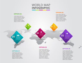 Vector world map with infographic elements.