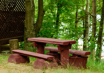 Picnic table at a forest