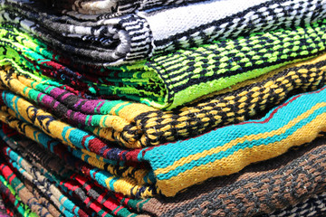 Stack of colorful blankets