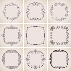 Calligraphic frames set and page decoration. Vector vintage