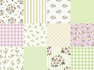 Set of seamless floral and geometric patterns for scrapbooking.