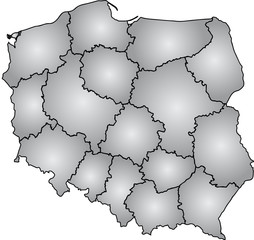 Naklejka premium Mapa Polski Województwa Szara