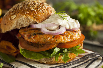 Homemade Organic Salmon Burger
