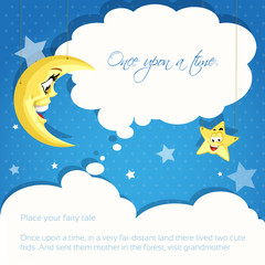 Fototapeta na wymiar Card with moon and stars background for your tales