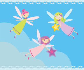 Vector illustration with many fairies flying