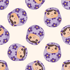 Matryoshka, Russian traditional wooden doll, , cartoon seamless pattern background