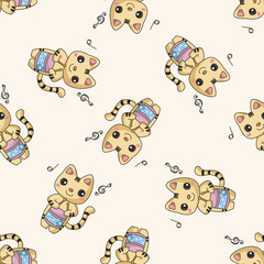 animal playing instrument cartoon , cartoon seamless pattern background