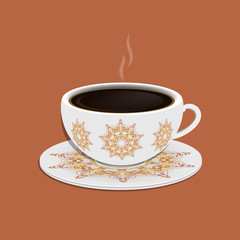 Cup of coffee with ornate eastern round elements