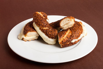 Simit (Turkish bagel) on plate
