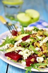 Beet salad with feta,apple,walnut and arugula.