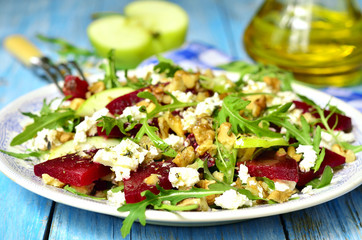 Beet salad with feta,apple,walnut and arugula.