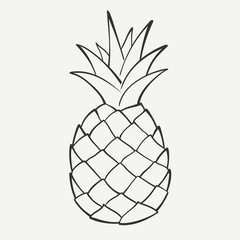Outline black and white image of a pineapple. Vector Graphics. - obrazy, fototapety, plakaty
