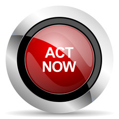 act now red glossy web icon