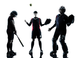women playing softball players silhouette isolated © snaptitude