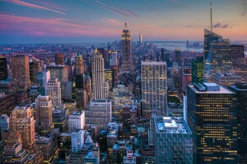 Schilderijen op glas Manhattan Skyline in de schemering © Harold Stiver