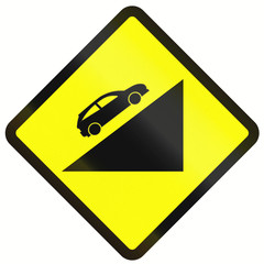 Indonesian road warning sign: Steep uphill grade