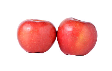 red apples with stem on white background