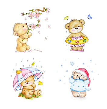 Set of Teddy bears in four seasons