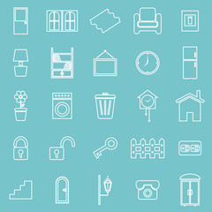 House related line icons on blue background