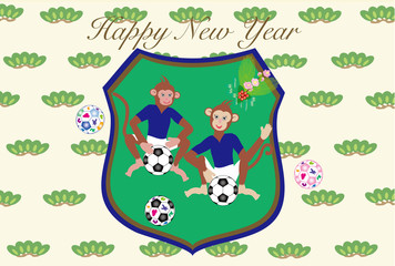 猿とサッカーボールの年賀状テンプレート