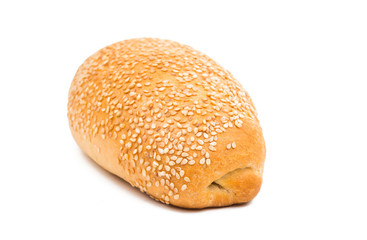 Tasty fresh bun with sesame seeds isolated