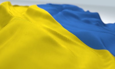 zoom flag of ukraine, close up view