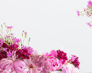 pink flowers on white background