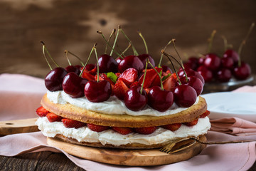 Strawberry and sweet cherry layer cake