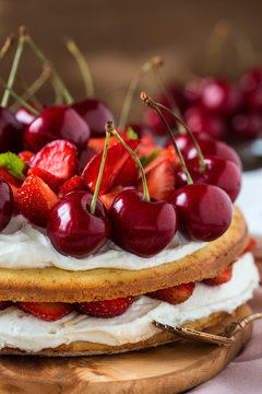 Strawberry and sweet cherry layer cake
