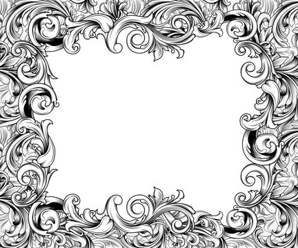 Baroque Horizontal Frame Ink Drawing