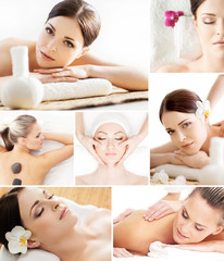 Traditional spa concept. Wellness, massage and skin care collage.