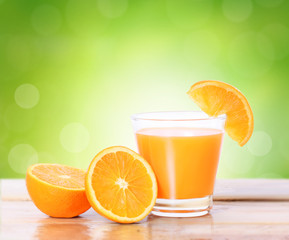 Orange juice on  wood