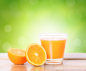 Orange juice on  wood