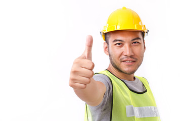 construction worker showing thumb up gesture to you