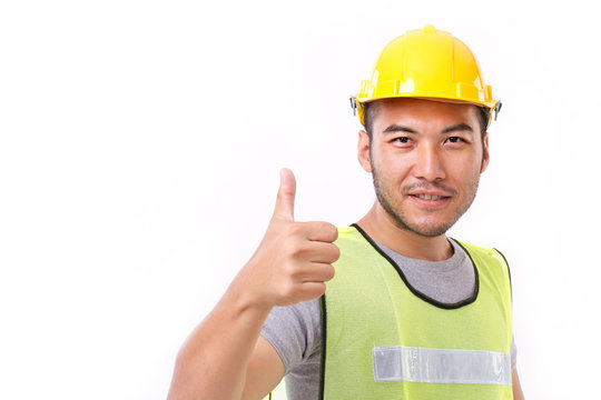 construction worker showing thumb up gesture to you