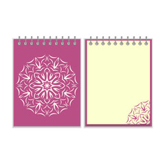 Purple cover notebook with round florwer pattern