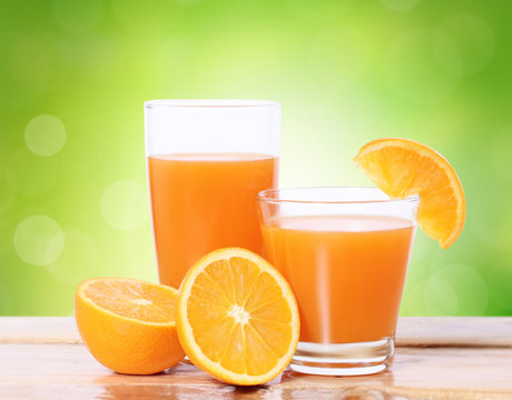 Orange juice on  wood