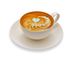 Latte art , coffee isolated on white background