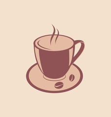 Cup of Aromatic Coffee and Beans on Saucer, Vintage Style