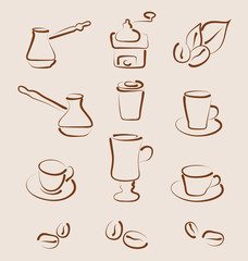 Sketch set coffee design elements - vector