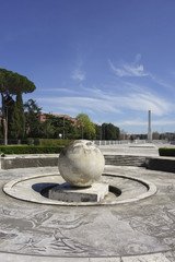 Fountain of the Sphere, Stadio dei Marmi sports stadium built in the 1920's Foro Italico, Rome Italy