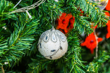 Silver Christmas ball decor.