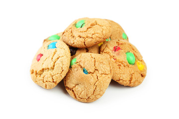 Cookies with colorful candy isolated on white