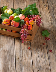  Various types of fruit stored in wooden box