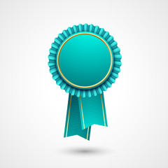 Blue and gold badge with ribbons award, vector illustration. 