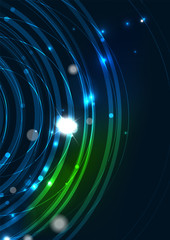 Abstract color glowing lines in dark space with stars and light