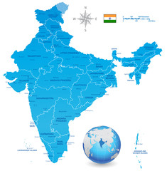 Fototapeta premium India Vector Map Set with 3D globe