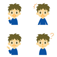 男の子の表情　案内　説明　びっくり　疑問